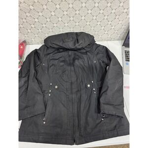 Weather‎ Tamer Women's Black Hooded Anorak Rain Jacket Lightweight Coat sz Large
